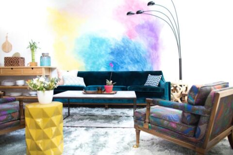 Painted wall with sofa set