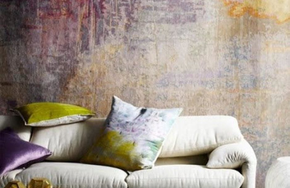 Painted wall with white sofa & cushions
